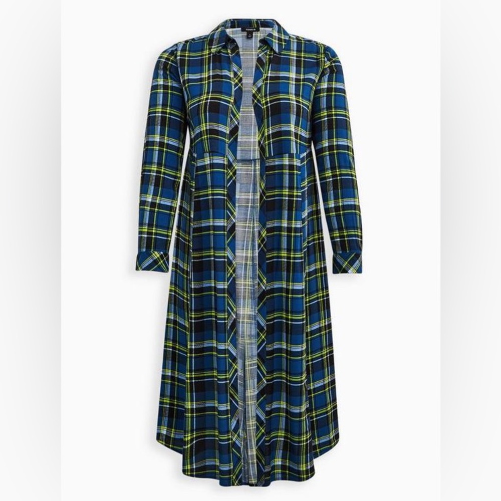 Torrid Blue and Yellow Challis Long Maxi Shirt Style Open Front Kimono Size 2X - Picture 4 of 15
